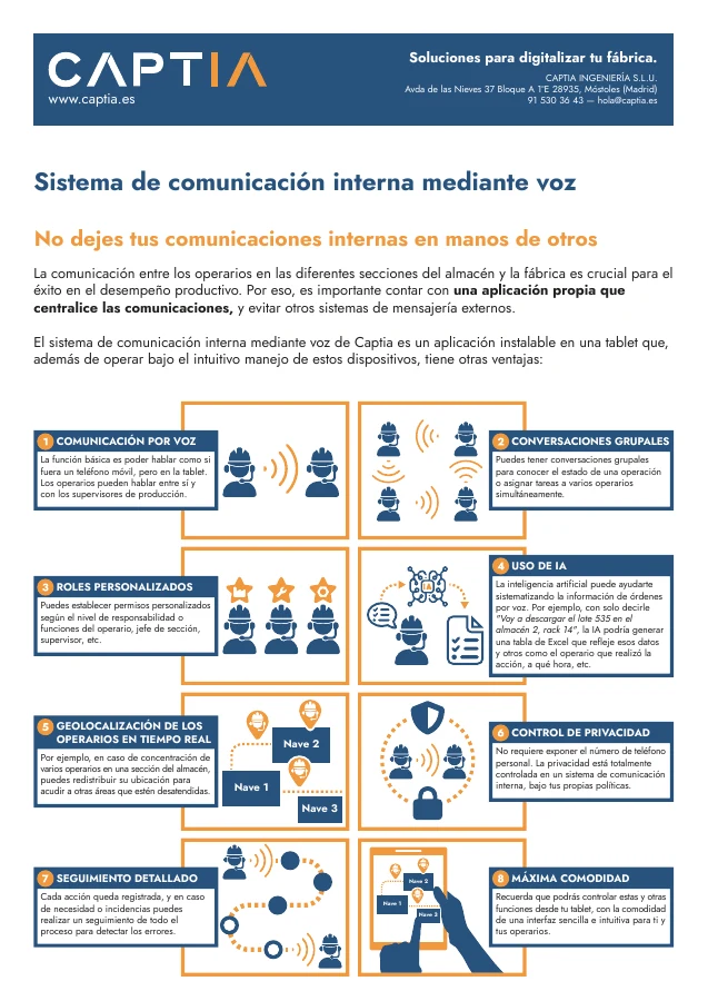 Comunicación interna por voz en fábrica y almacén